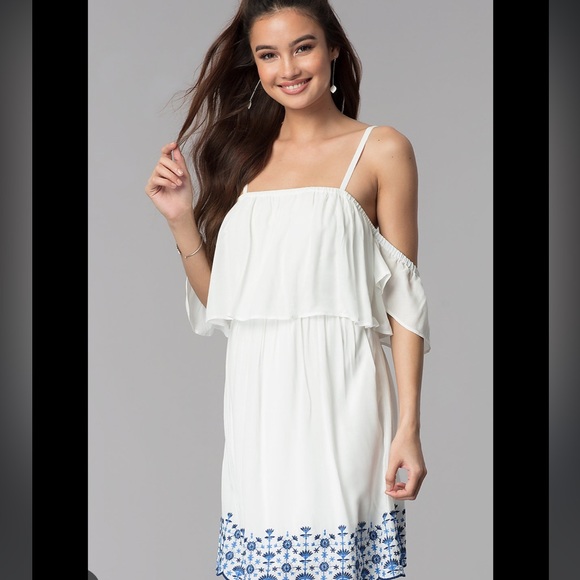 Miami white sundress with blue embroidery - Picture 1 of 7